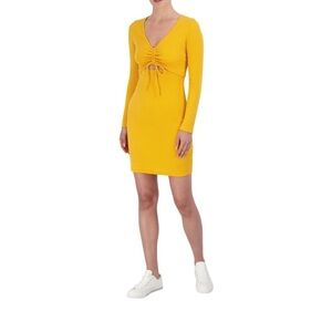 BCBG Paris Woman’s Yellow Long Sleeve Rib Knit Cut-Out Dress Size L
